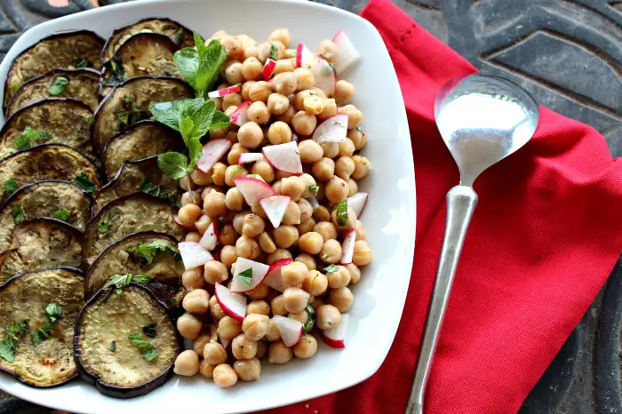 aubergine mint & chickpea salad with olive oil dressing