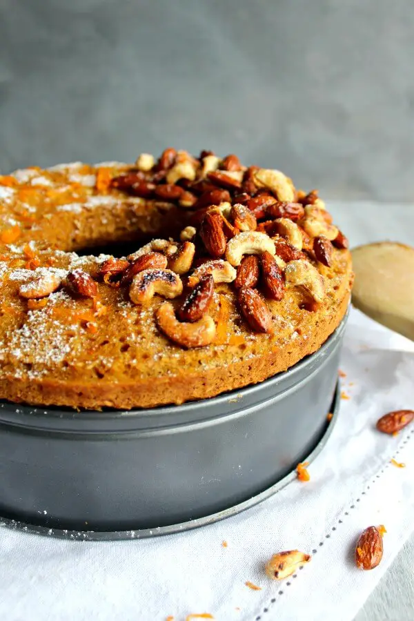 Butternut Bundt Cake with Orange Glaze & Toasted Nuts. Completely delicious butternut cake made with wholewheat flour & reduced sugar. Dense & perfectly moist, amazing thanksgiving cake. Perfect holiday sweet treat! | berrysweetlife.com