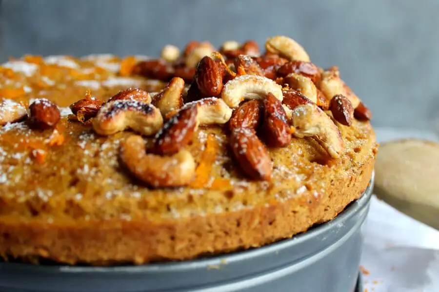 butternut bundt cake with orange glaze & toasted nuts