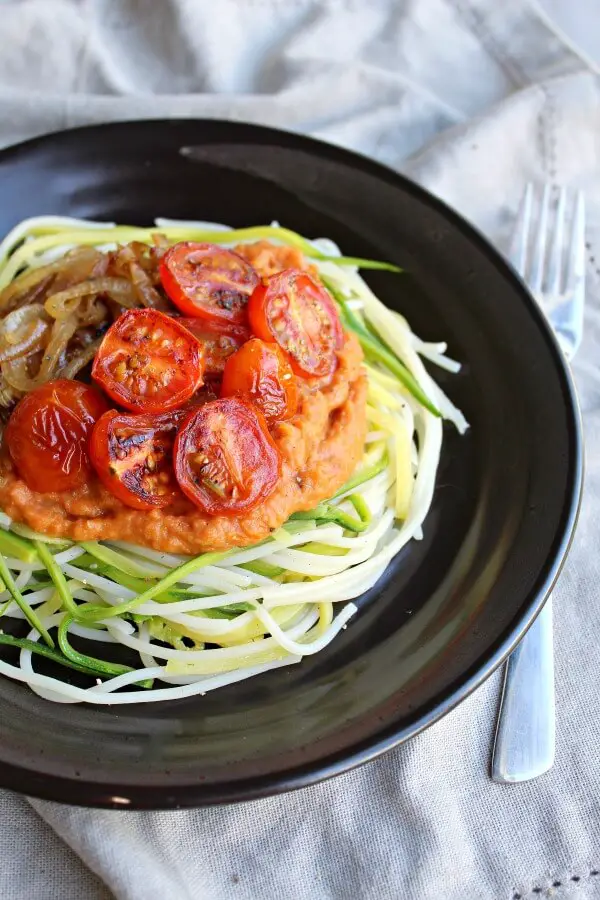 Baby Marrow Spaghetti & Rustic Plum Tomato Sauce. A delicious quick & easy vegetarian weeknight dinner the whole family will adore | berrysweetlife.com