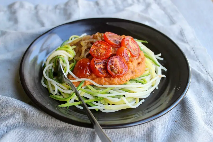 Baby Marrow Spaghetti & Rustic Plum Tomato Sauce