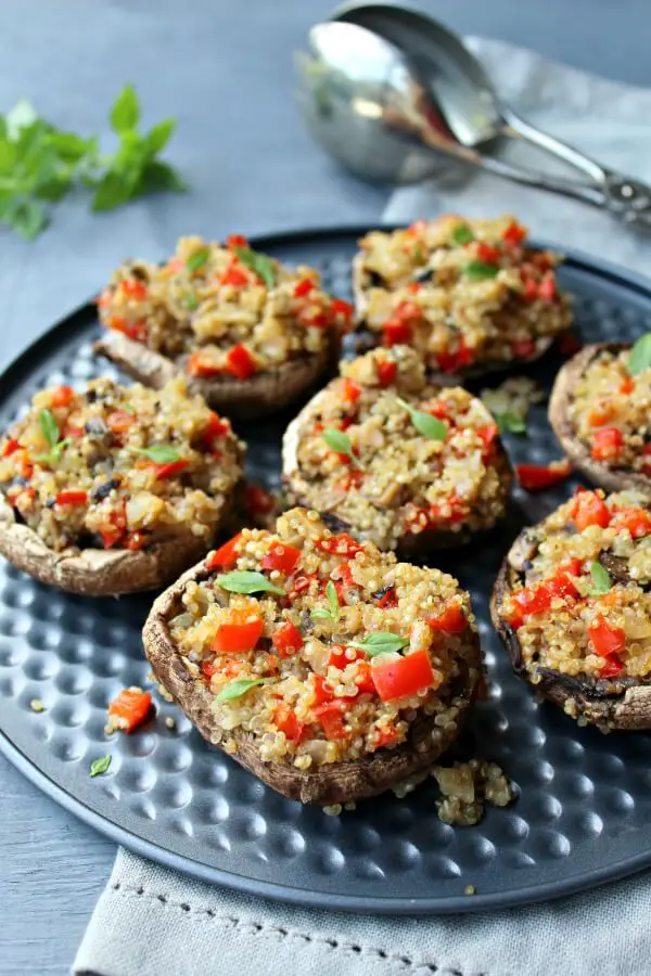 Pepper Quinoa Stuffed Giant Mushrooms. Fragrant, delectable & oh so healthy! Perfect as a side dish or a light meal they take only 35 minutes to make! | berrysweetlife.com