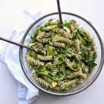 Green Goddess Pesto Pasta Salad. Get all your greens in one wholesome bowl with this seriously healthy & delicious pasta salad recipe! | berrysweetlife.com
