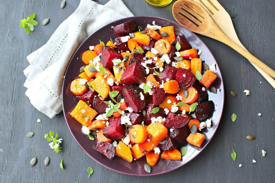 Roast Beet Butternut Basil Goat Cheese Salad. Packed with superfood nutrients, flavour and a feast for the eyes, this is a DELICIOUS, easy salad that will wow your guests | berrysweetlife.com