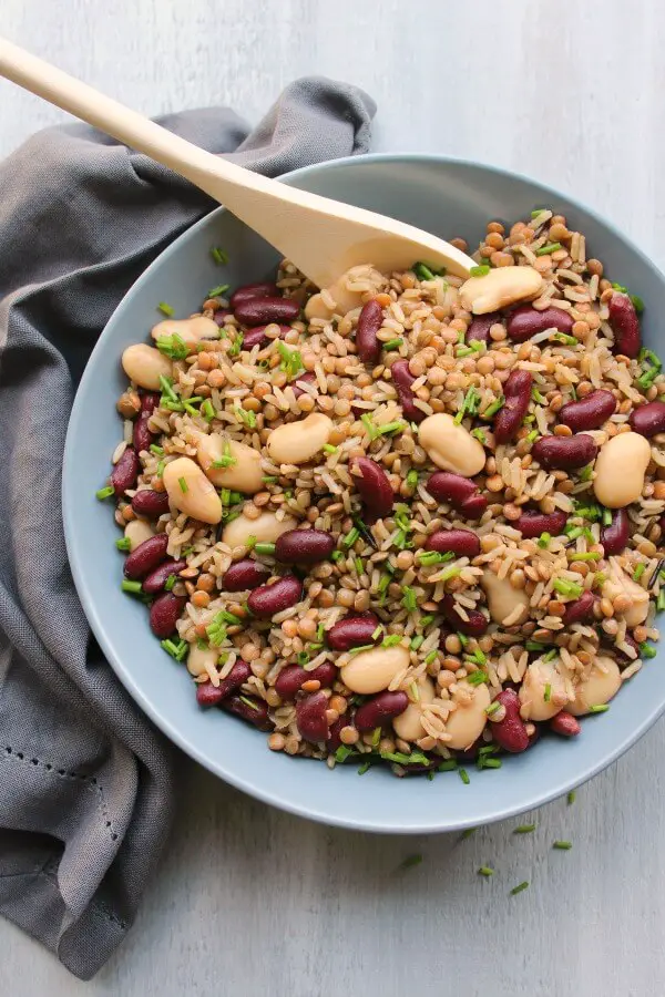 Warm Brown Rice Lentil Kidney Bean Salad. A healthy, quick & easy salad recipe that is perfect as a light main, or delicious side dish | berrysweetlife.com