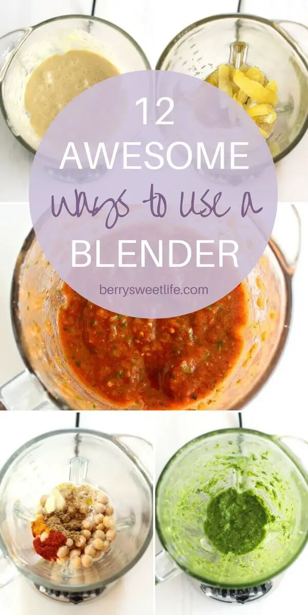 A creative list of 12 Awesome Ways To Use A Blender including fresh fruit juice, tomato salsa, homemade flour, hummus, divine soups, pesto and body scrub! | berrysweetlife.com
