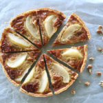 A Rich Caramel Pecan Pear Pie recipe that is the best I have ever had! Made with a buttery crust from scratch, poached pears and a creamy carmel filling | berrysweetlife.com