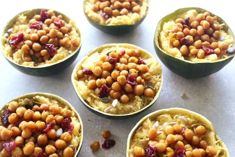 Couscous Stuffed Gem Squash With Roasted Chickpeas