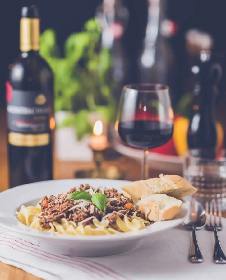Red wine with pasta dish